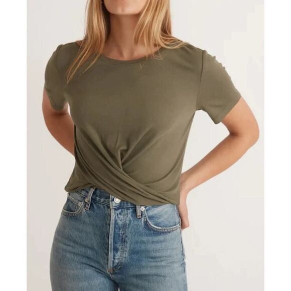 NWT Marine Layer Olive Lexi Rib Twist Front Tee Stretch Crewneck Top Women’s XL - Picture 2 of 14